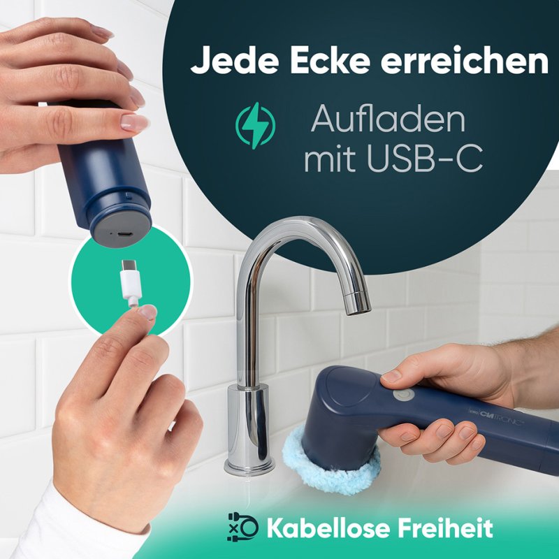CLATRONIC brosse de nettoyage électrique ERB 3815 A, batterie, bleu/gris, IPX5